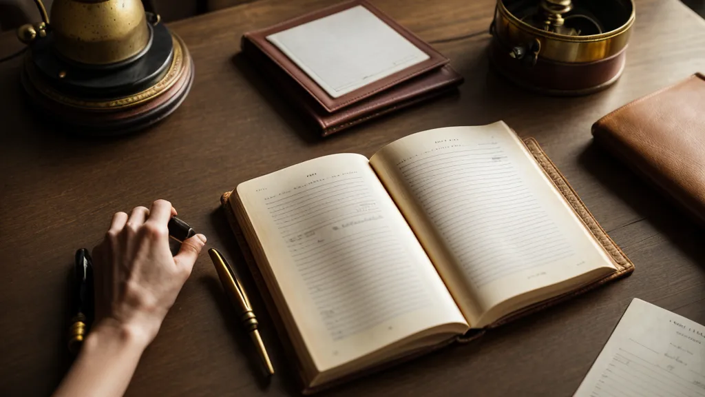 Mano escribiendo en un diario personal junto a recibos de contabilidad