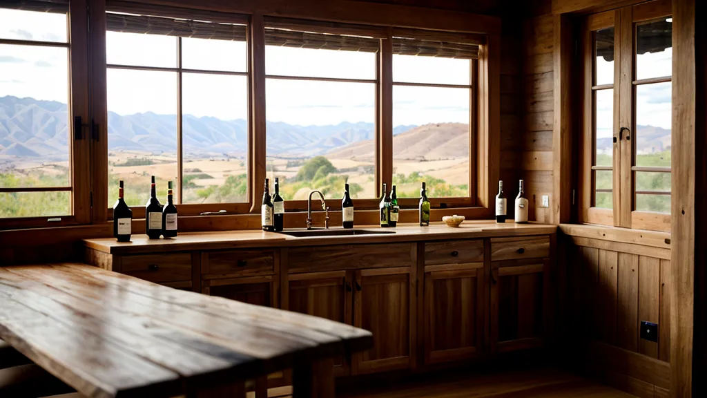 Mesa de cata vacía en una bodega mendocina al atardecer, metáfora de la sanación post separación