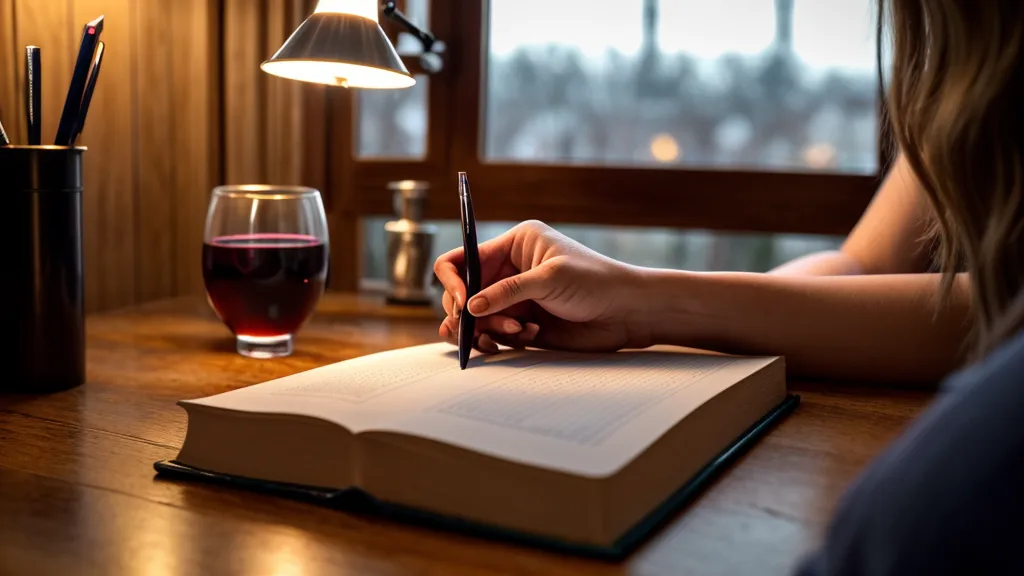 Mano sosteniendo una lapicera sobre un cuaderno de ejercicios personales