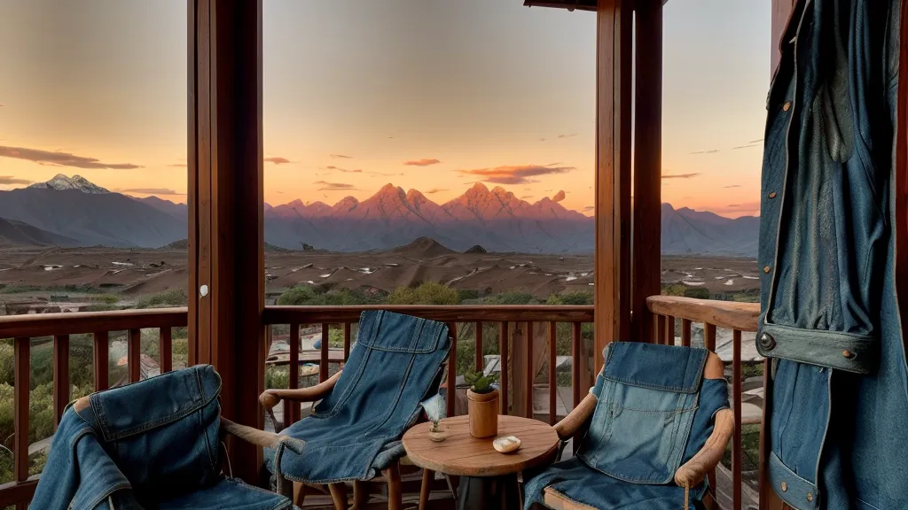 Tablet con curso online en una terraza con vista a los Andes al atardecer.